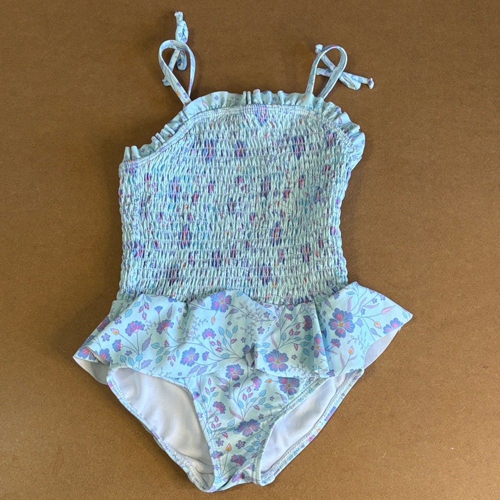Ruffle Butts One-Piece Swimsuit Blue Purple Floral Girls Toddler Swim Summer 4T